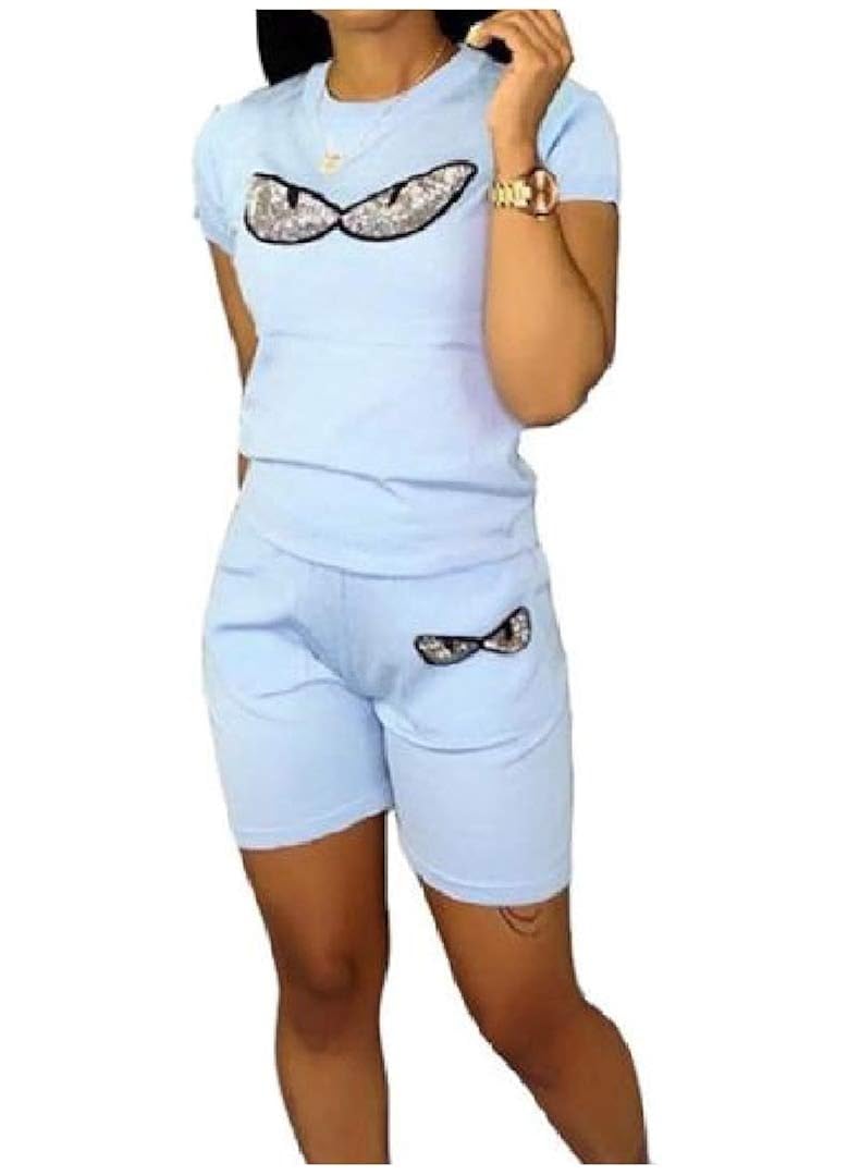 HEFASDM Women Trendly Casual Sequins Movement T-Shirts and Sweatpants Outfit