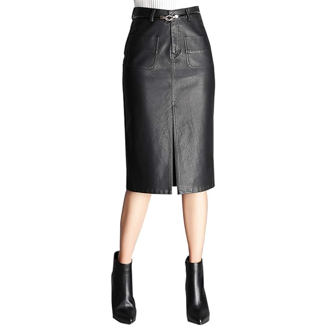 Amazon 革スカート ハイウエストタイトスカート Puペンシルスカート