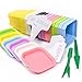 KORAM 14-pack Colorful Flower Pots 2.7-inch Square Plastic Plant Pot Succulent Planter Nursery Pots with Saucer for Home Office Garden, 1 Set of Planting Tools - Garden Gifts for Men & Women