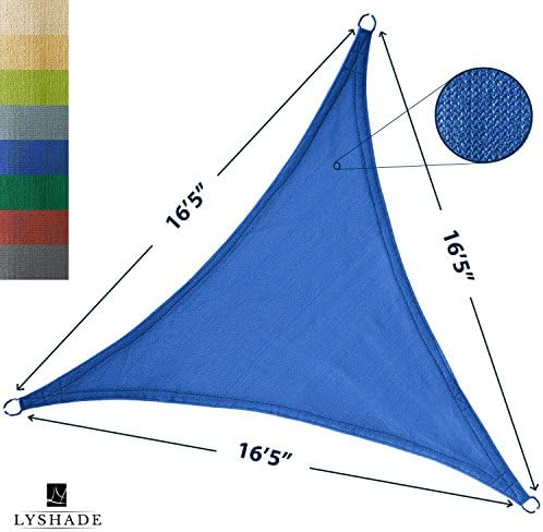 LyShade 16'5" x 16'5" x 16'5" Triangle Sun Shade Sail Canopy (Blue) - UV Block for Patio and Outdoor
