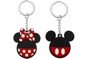 Max-ABC for Apple AirTag Case [2 Pack] Minnie Mickey Mouse Cute Cartoon AirTag Holder Case Soft Silicon Rubber Protective AirTag Cover with Metal Ring Hook for Key/Bag/Pet,A2
