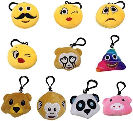10Pcs New Style Mini Emoji Cushion Toy,Soft Emoji Keychain Toys Gift Bag Accessory Emoji Keychain(Pig,Monkey,Panda, Blink,Poop,Beard…)
