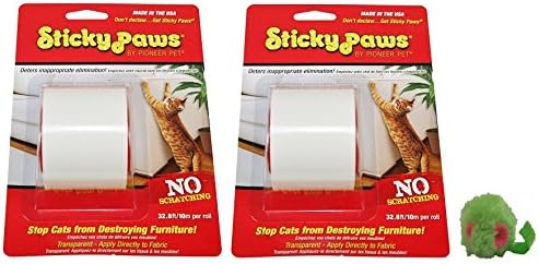 Sticky Paws Roll-On Scratch Control Strips (2 pack) Cat Training Aid Over 32 Feet Tape Anti Deterrent ~ Includes 1 Micro Mouse Catnip Toy