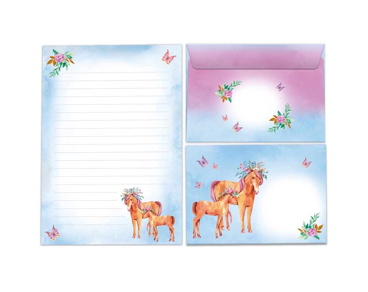 Writing Paper Set Letter Pad with Envelope for Children Unicorn Girls Children Motif (A5 Pad with 25 Sheets + 15 Envelopes)
