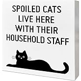 Cat Desk Decor Wooden Box Sign, Spoiled Cats Live Here, Funny Cat Decor for Home Bedroom Office Cat Lovers Desk Decoration for Room, Funny Cat Lovers Gifts for Women Girl Men, Cat Mom Cat Dad Gifts