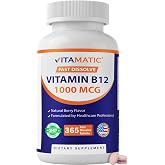 Vitamatic Vitamin B12 1000 mcg, 365 Fast Dissolve Tablets, Made in USA | Natural Berry Flavor, Supports Energy Metabolism &amp; Nervous System Health*, Gluten Free
