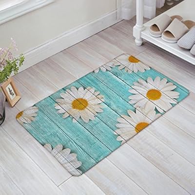 Libaoge White Daisy Flower On Rustic Old Barn Wood Design Doormat