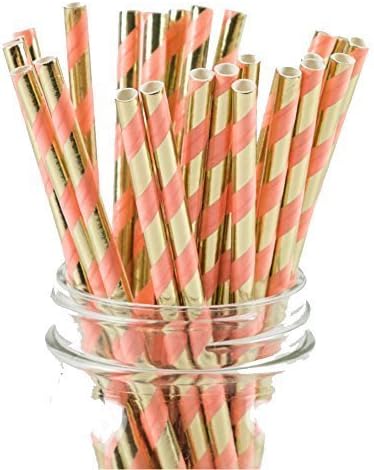 Polka Dot Sky Luxury Style Paper Party Drinking Straws for Birthdays, Weddings Any Occasion 25 Pack (Pink)