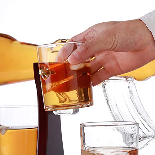 Whiskey Decanter Set, 800ML Elegant Rifle Whiskey Decanter with 4 Bullet Glasses And Pine Base, Lead Free High White Glass, for All Spirits Liquor - Perfect Gift - Thumbnail 3