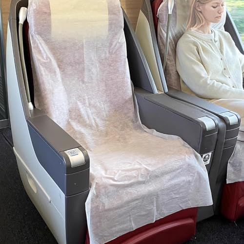 Disposable Airplane Seat Covers, Non-Woven Fabric Public Seat Protective Wrap with Handrail Cover, Portable Seat Covers for Travel, Train, Bus, Car, Airplane, Movie Theatre - 6Pcs