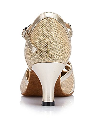 TDA Womens Mid Heel Gold PU Leather Salsa Tango Ballroom Latin Party Dance Shoes CM101 4 M US - Thumbnail 2