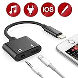 Lightning to 3.5 mm Headphone Jack Adaptor, iPhone 8/8Plus /7/7 Plus Headphone AUX Adapter Dual Function 8 Pin Lightning to 3.5mm Audio Splitter, Support iOS 11 and Before (No Calling Function)