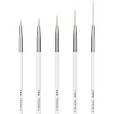 TEOYALL Fine Liner Brush, Nail Art Striping Brushes 5/7/9/11/20mm Thin Line Nail Brush Detail Drawing Brush Gel Nail Polish B