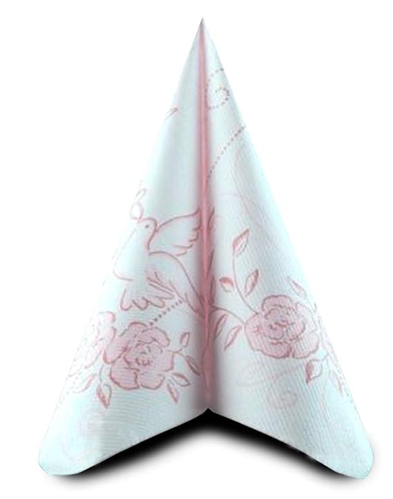 50 Servietten, stoffähnlich, Airlaid 1/4-Falz 40 cm x 40 cm 'Hochzeit' Rosa Bordeaux Tauben Verlobung ...