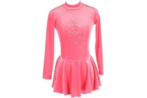 LIUHUO Women's Long Sleeve Velvet Out Figure Ice Skating Skirt Ballet Gym Leotard Dress