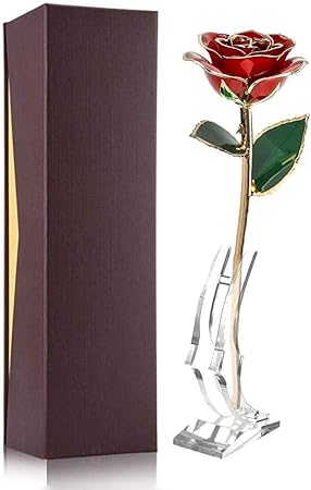 Rosa Real, Rosa roja bañada en oro auténtico de 24 quilates, Flor rosa de 24K con