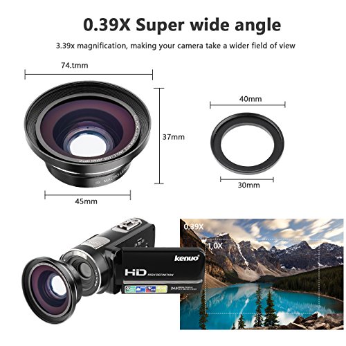 Camera Video Camera HD Camcorderï¼ŒKenuo 1080P 24MP HD Digital Recorder 3.0''TFT LCD Stabilization 270 Degree Rotation Screen Camera Bag Lithium Battery (Camera+Lens)