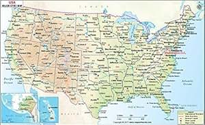 Estados Unidos mapa con las principales ciudades - LAMINADO (36 "W x 22