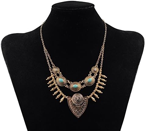 Antique Gold/Silver Bohemia Style Vintage Turquoise Statement Choker Necklaces For Women Fashion Jewelry (Antique Gold)