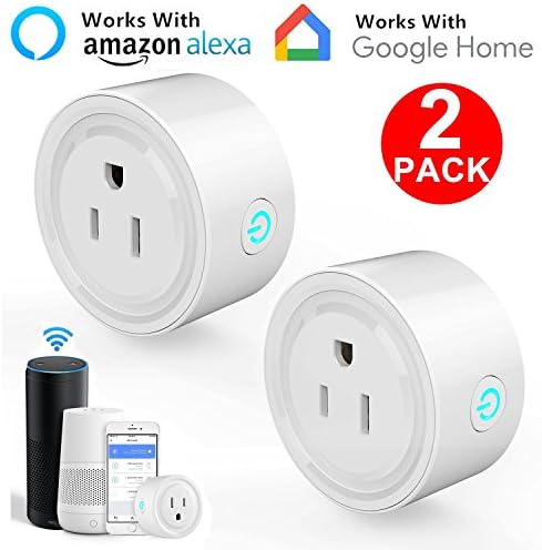 Smart Wifi Plug Outlet, Mini Timer Power Switch Compatible with Alexa, 2 Pack Sisyphe Timing Function Electrical Socket, No Hub Required Control Your Appliances from Anywhere for Smartphones