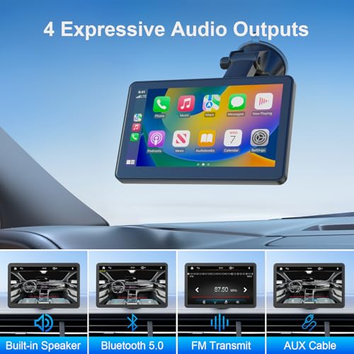 7" Pantalla Carplay Coche Sin Instalación para A-pple Car Play y Android Auto, Pantalla Táctil para Coche con Cámara Trasera, Bluetooth, Mirror Link, Navegación GPS, Asistencia de Voz, FM, AUX