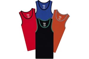 Buyless Fashion Boys Scoop Neck Tagless Undershirts Soft Cotton Tank Top (4 Pack)