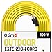Otimo 100 Ft 14/3 SJTW Yellow, Outdoor Extension Cord - 3 Prong Ground Plug, 13A 1625W, Water & Weather Resistant, Flame Retardant