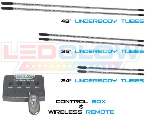 LEDGlow 6pc Multi-Color Slimline LED Truck Underbody Underglow Light Kit - Durable Waterproof Light Tubes - Includes Wireless Remote