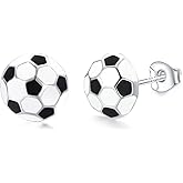 ENVYOU Sports Stud Earrings 925 Sterling Silver Football,Soccer,Basketball,Volleyball,Tennis,Baseball Earrings for Women Men Player Fan Gifts