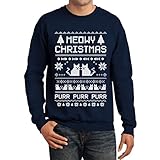 Meowy Christmas Ugly Sweater - Cute Xmas Party Sweatshirt with Xmas Prop