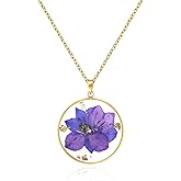 14k Gold Plated Pressed Flower Necklace for Women