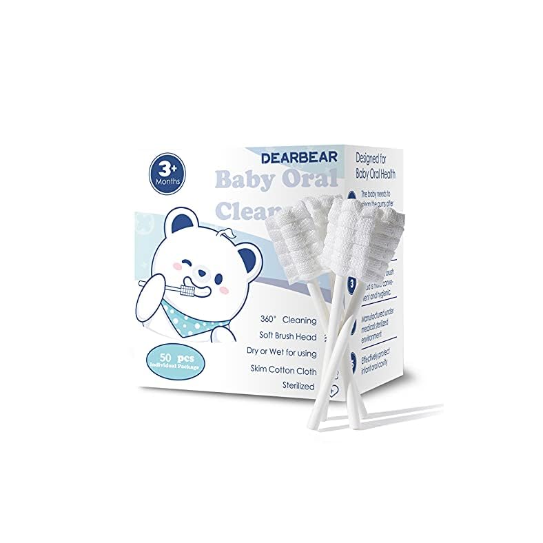 UR [50-Pack] Dear Bear Baby Oral Cleaner, Newborn Baby Tongue Cleaner with Paper Handle, Infant Toothbrush, Disposable…
