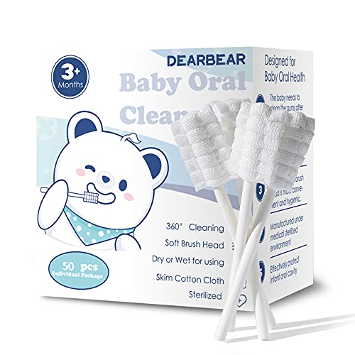 UR [50-Pack] Dear Bear Baby Oral Cleaner, Newborn Baby Tongue Cleaner with Paper Handle, Infant Toothbrush, Disposable…