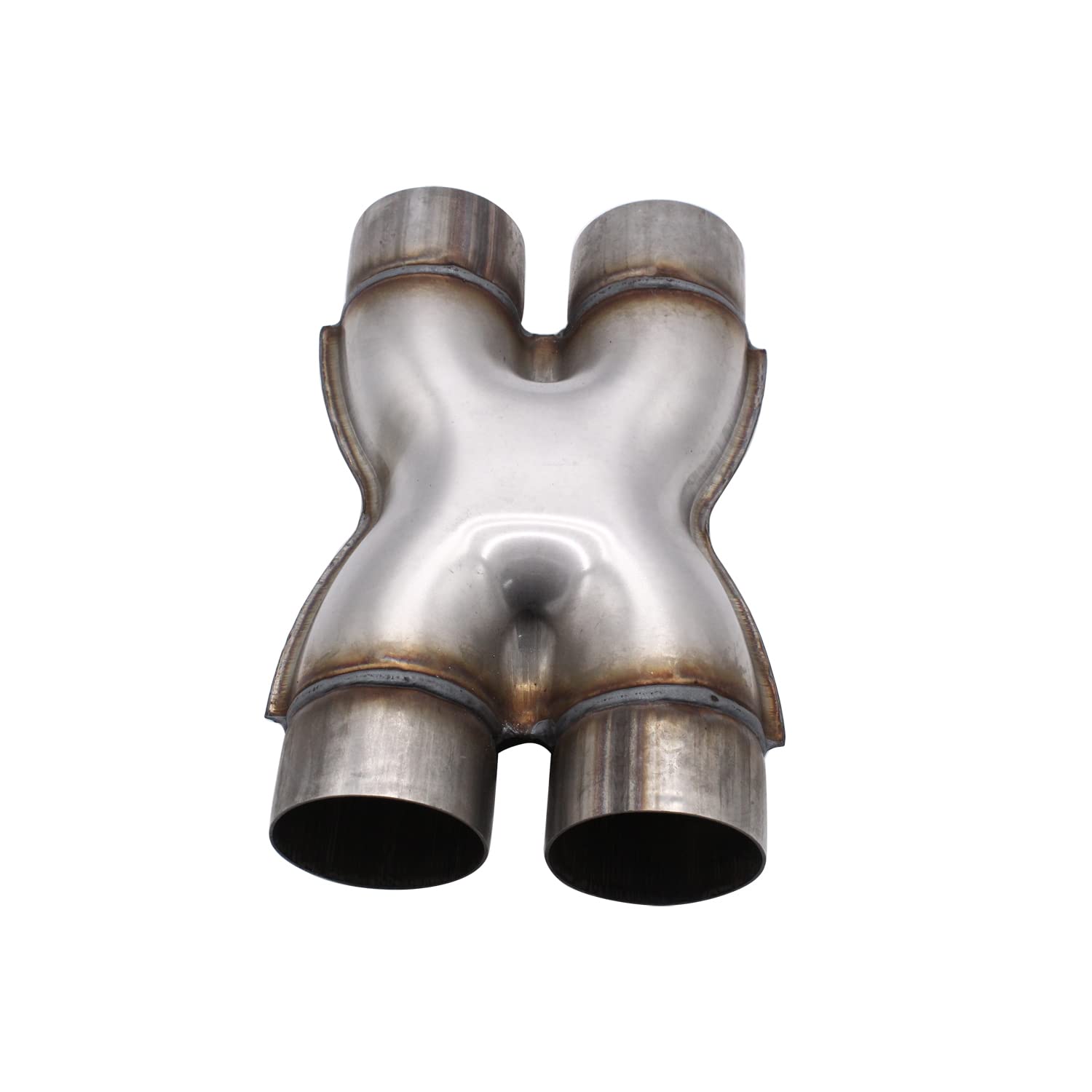 Photo 1 of 1 PC SHLPDFM Universal Crossover Exhaust X Pipe Dual 3" In/Out 12" Long Polished Stainless Steel Muffler Exhaust Tip