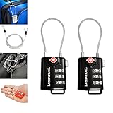 2 Pack Lumintrail TSA Approved All Metal Personalized International Luggage Combination Travel Lock with 4-ft Steel Cable, for Suitcase and Baggage - Assorted Colors