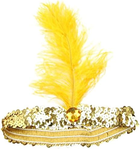 tallahassee Women's Feather Headband Flapper Shiny Sequin Headpiece Party - Yellow