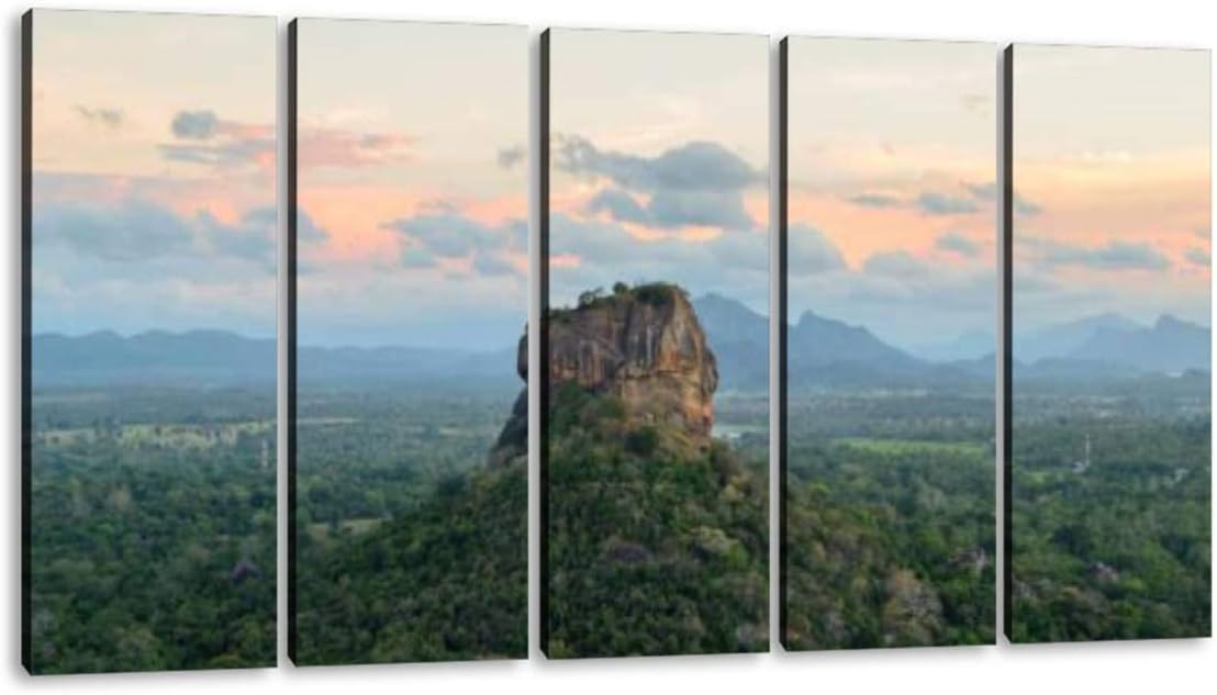 Paintings - KiiAmy 5 Panels Art Wall Decor The Historical sigiriya Rock Fortress is Surrounded by a Breathtaking Artwork Modern Canvas Prints Office Bedroom Home Decor Framed Painting Ready to Hang (60''Wx32''H)