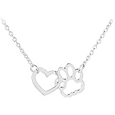 coadipress Paw Print Pet Footprint Necklace for Women - Paw Silver, Stainless Steel, Dog, Cat, Animal, Love, Modern, Heart Pendant, Lobster Clasp, Box Chain, Adult, Female, Dog Owners