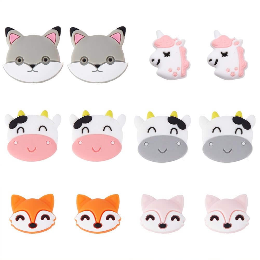 SUNNYCLUE 1 Box 12Pcs 3 Style Silicone Animal Beads Silicone Beads Bulk Silicone Focal Bead Loose Spacer Double Sided Animals Beads for Jewellery Making Bracelet Keychain Lanyards Necklace DIY Pen — image 1