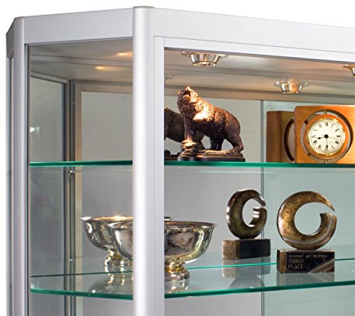Wall Mounted Silver Aluminum Glass Display Cabinet Illuminated