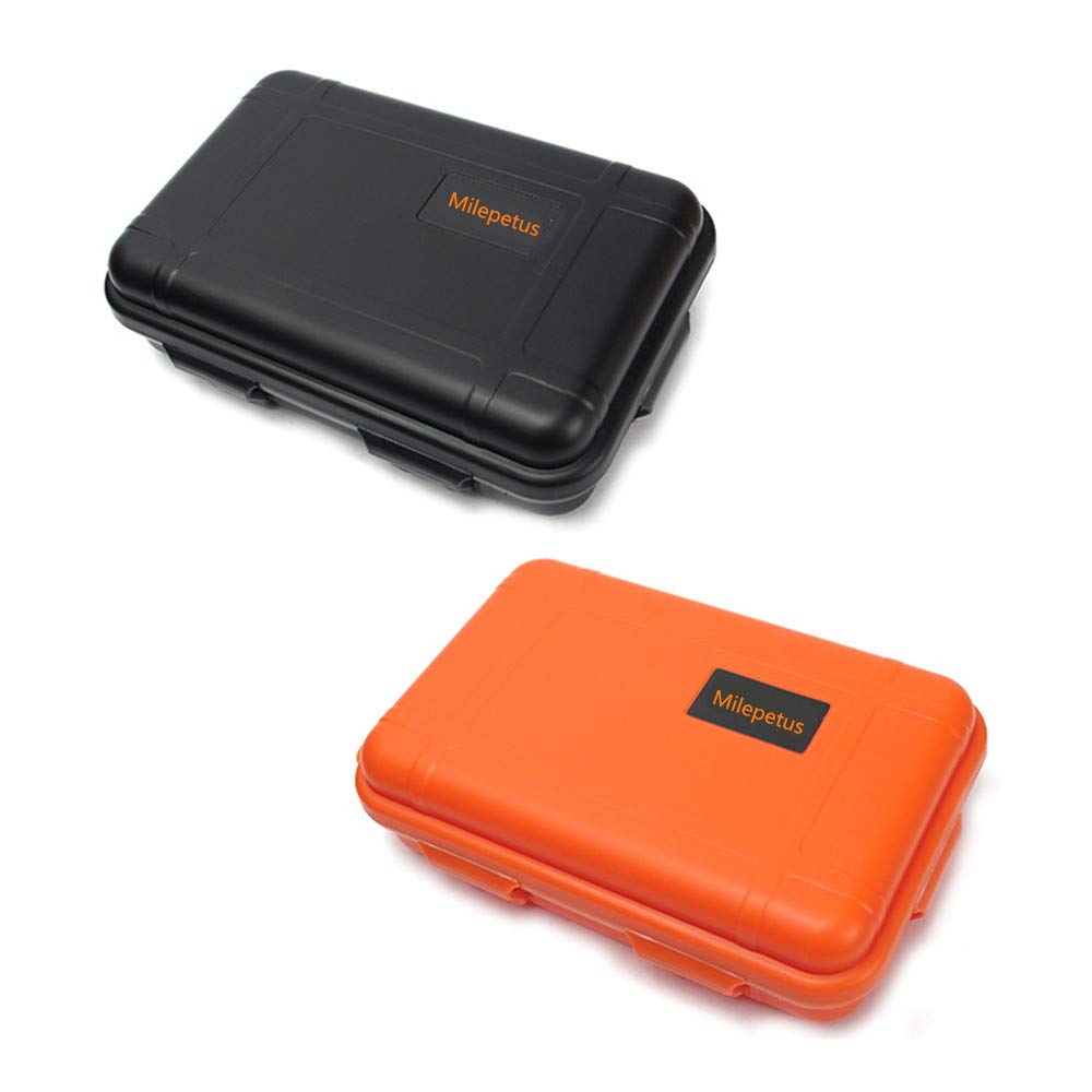 Milepetus 2pcs Large Outdoor Shockproof Waterproof Boxes Survival Airtight Case Plastic Survival Box Container Storage Case (Black&Orange, Large)