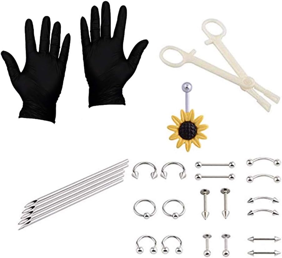 Oyaface Body Piercing Kit 16G 14G (Belly Button,Tongue, Eyebrow, Nipple, Lip, Nose, Chin) Gauge Piercing Needles