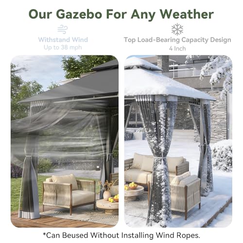 Aoxun 8'x8' Gazebo with Mosquito Netting & Wind-Resistant Double Roof for Patio image 20