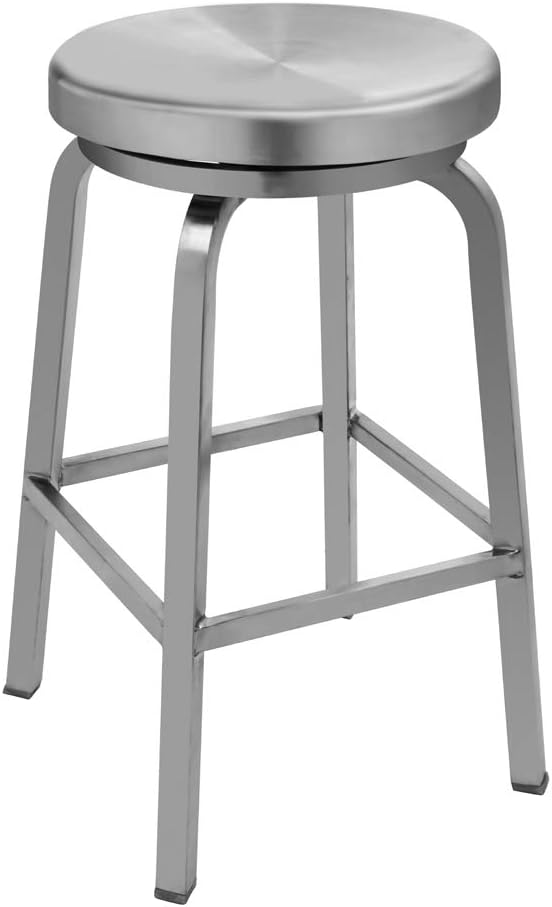 IRICA Stainless Steel Swivel Round Seat Backless Counter Hgt Bar Stool, Satin Brushed Finish, 24 inches Seat Hgt, Commercial Quality, Indoor Porch Use, 1 Pack