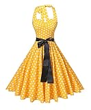 V Fashion Women's Vintage 1950s Halter Neck Polka Dot Audrey Hepburn Dress 50s Retro Swing Dresses with Belt