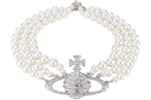 NIQNAY Saturn Pearl Necklace White Pearl Choker Necklace for Women Crystal Rhinestone Planet Necklace Gifts for Mum Wife Girlfriend Wedding Birthday Anniversary