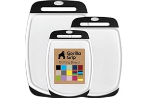 GORILLA GRIP Durable Cutting Board Set of 3, Multiple Sizes, Reversible and Oversized, Easy Grip Handle, Juice Grooves, Dishw