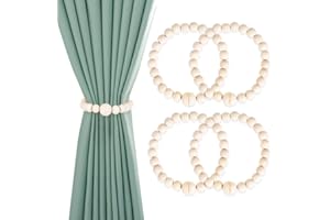 Magnetic Curtain Tiebacks, 4 Pack Curtain Holdbacks for Draperies, Wood Bead Curtain Tiebacks, Decor Curtain Tie Backs for Bo
