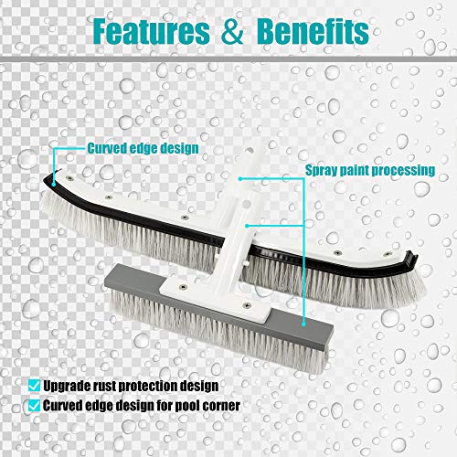 Lalapool Swimming Pool Wall & Tile Brush（18" & 10"），Combo Nylon and Stainless Steel Wire Brush for Cleaning Walls, Tiles & Floors, Aluminum Back Hybrid Brush Head with EZ Clips (Set of Two) - Thumbnail 2