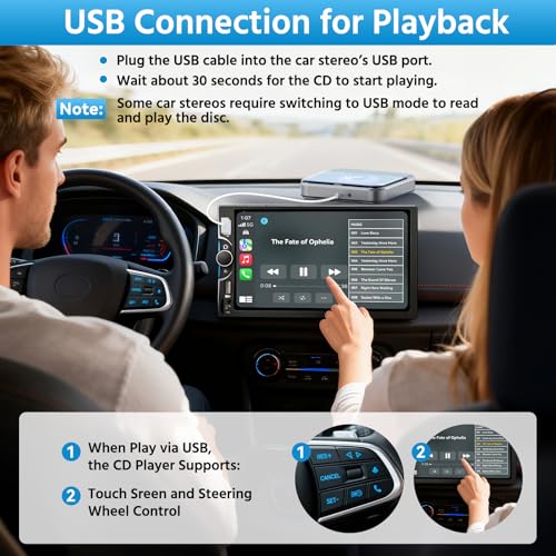 Car CD Player, CD Player for Car with USB Port and AUX Interface, External Car CD Player Compatible with Android Car Radio, External CD Drive with USB to Type-C Port